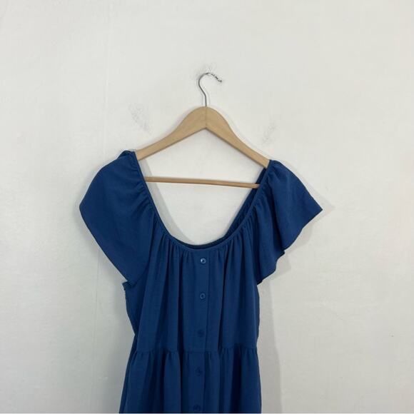 Maggy London Blue Ruffle Sleeve Scoop Neck Tiered Easy Shirtdress Midi Size 8 - Picture 9 of 16